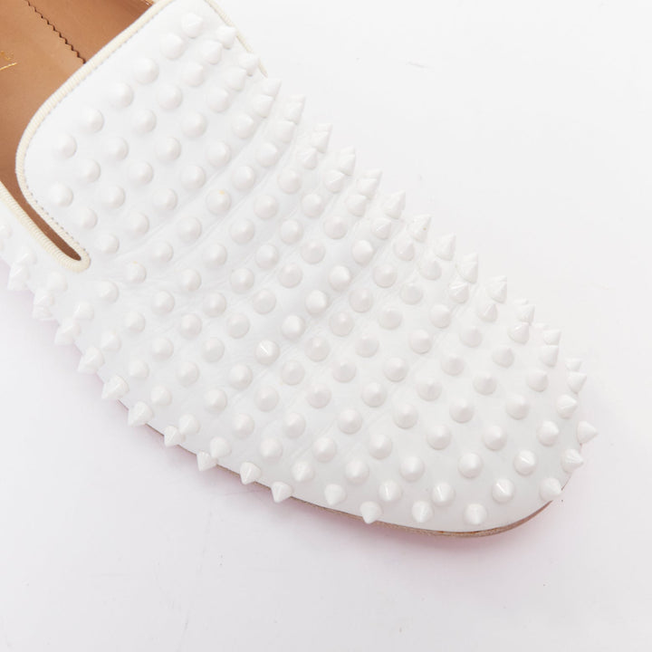 CHRISTIAN LOUBOUTIN Dandelion white leather spike stud loafer shoes EU40.5