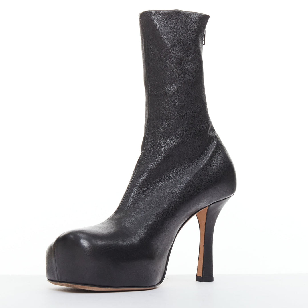 BOTTEGA VENETA Lido black smooth leather spool heeled platform ankle boots EU35