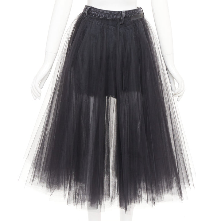 UNRAVEL PROJECT Ben Taverniti black denim tulle layered midi tutu skirt 25"