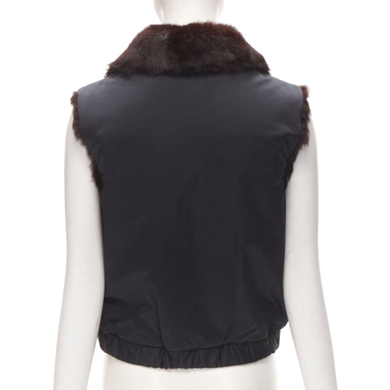 Y3 YOHJI YAMAMOTO ADIDAS black nylon brown genuine fur reversible vest jacket S