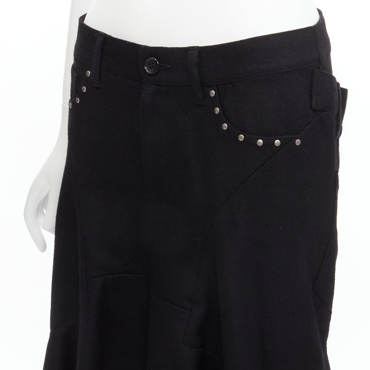 JUNYA WATANABE 2013 black studded pocket polka dot deconstructed flare skirt S