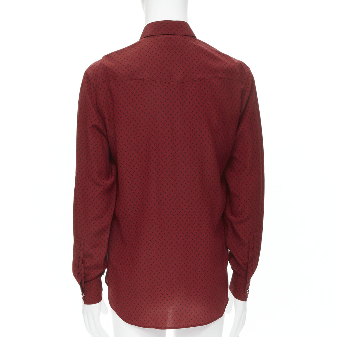 SAINT LAURENT 2018 100% silk red black print western casual shirt EU40 L