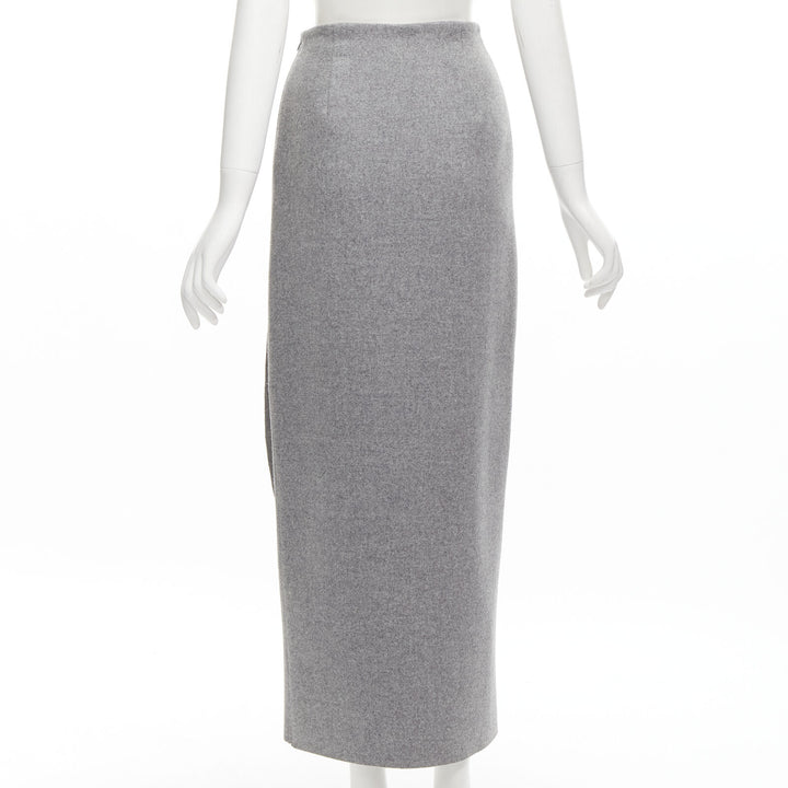 ROSIE ASSOULIN grey wool minimal curved petal high-waisted midi skirt US2 XS