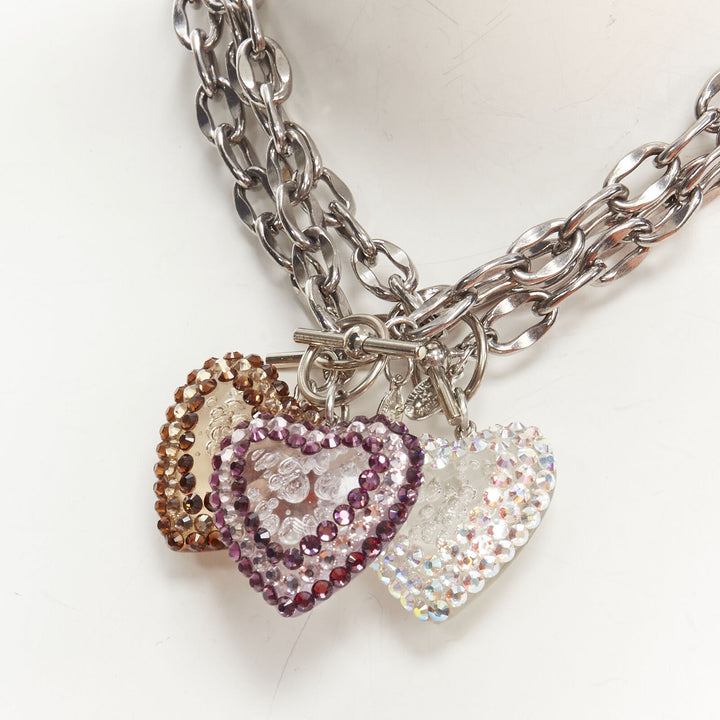 TARINA TARANTINO Lot of 3 Y2K jewel rhinestone heart silver chain necklace