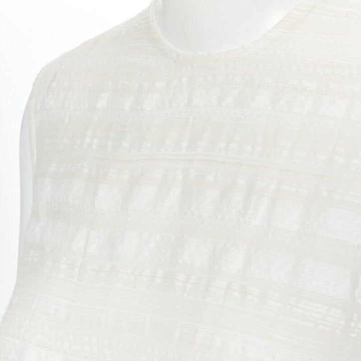 RAEY beige striped textured muslin semi sheer midi casual day dress UK6 XS