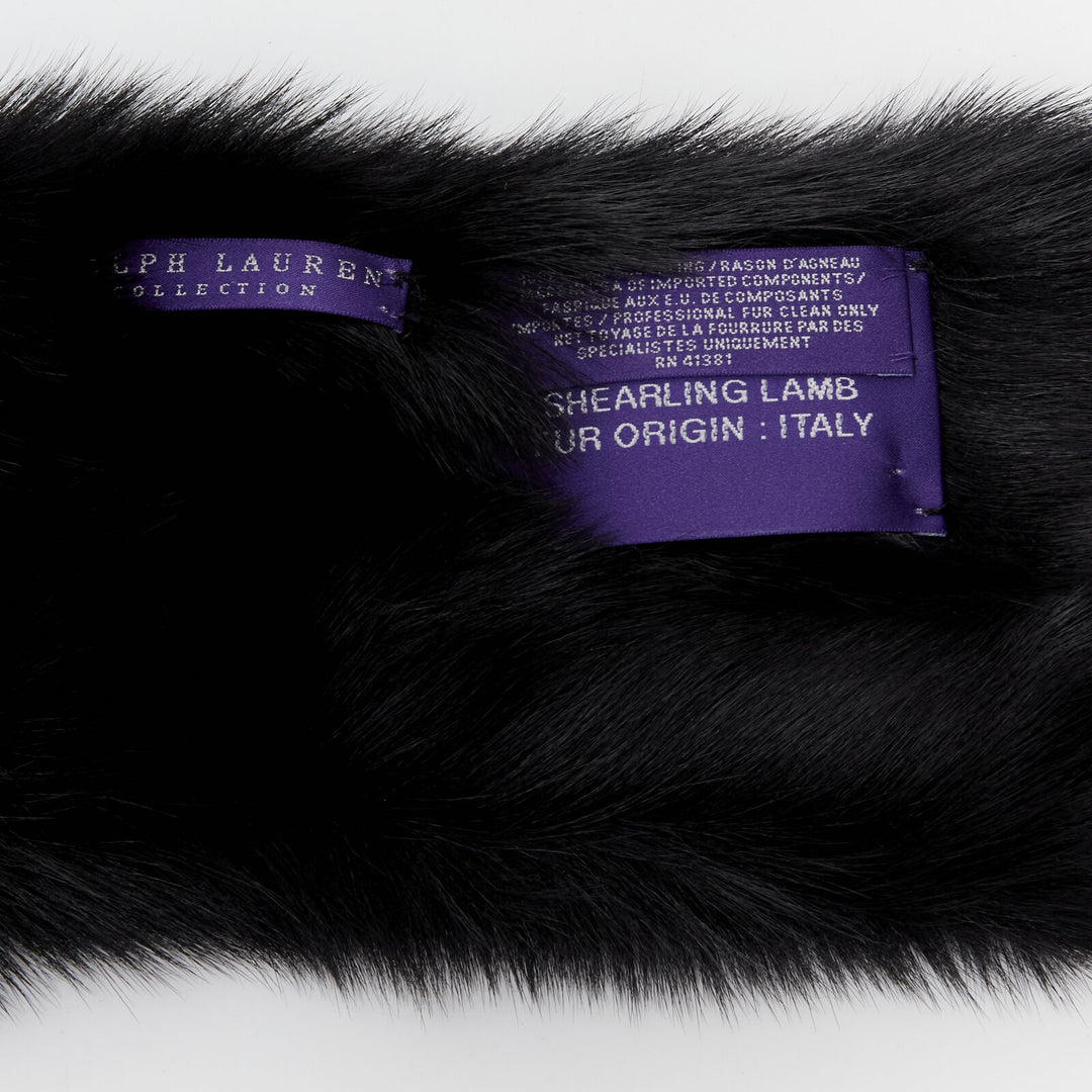 RALPH LAUREN Purple Collection 100% lamb shearling fur black loop through scarf