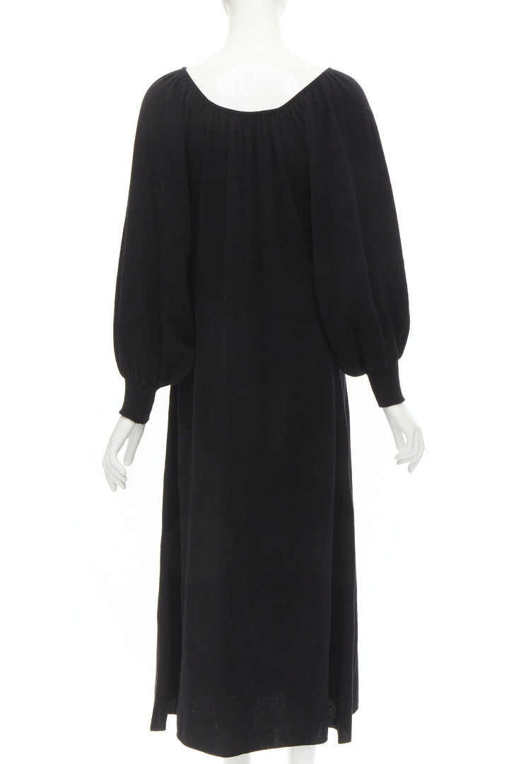 RYAN ROCHE 100% cashmere black pleated collar bubble sleeve midi dress S