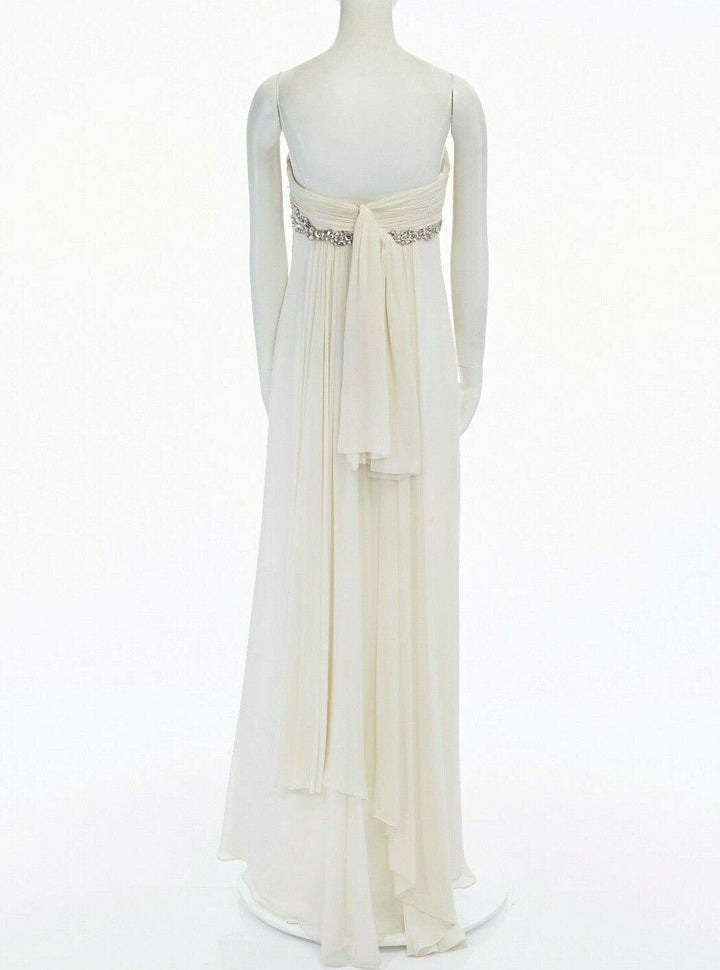 MARCHESA NOTTE cream crystal jewel embellished pleated bust evening gown dress M