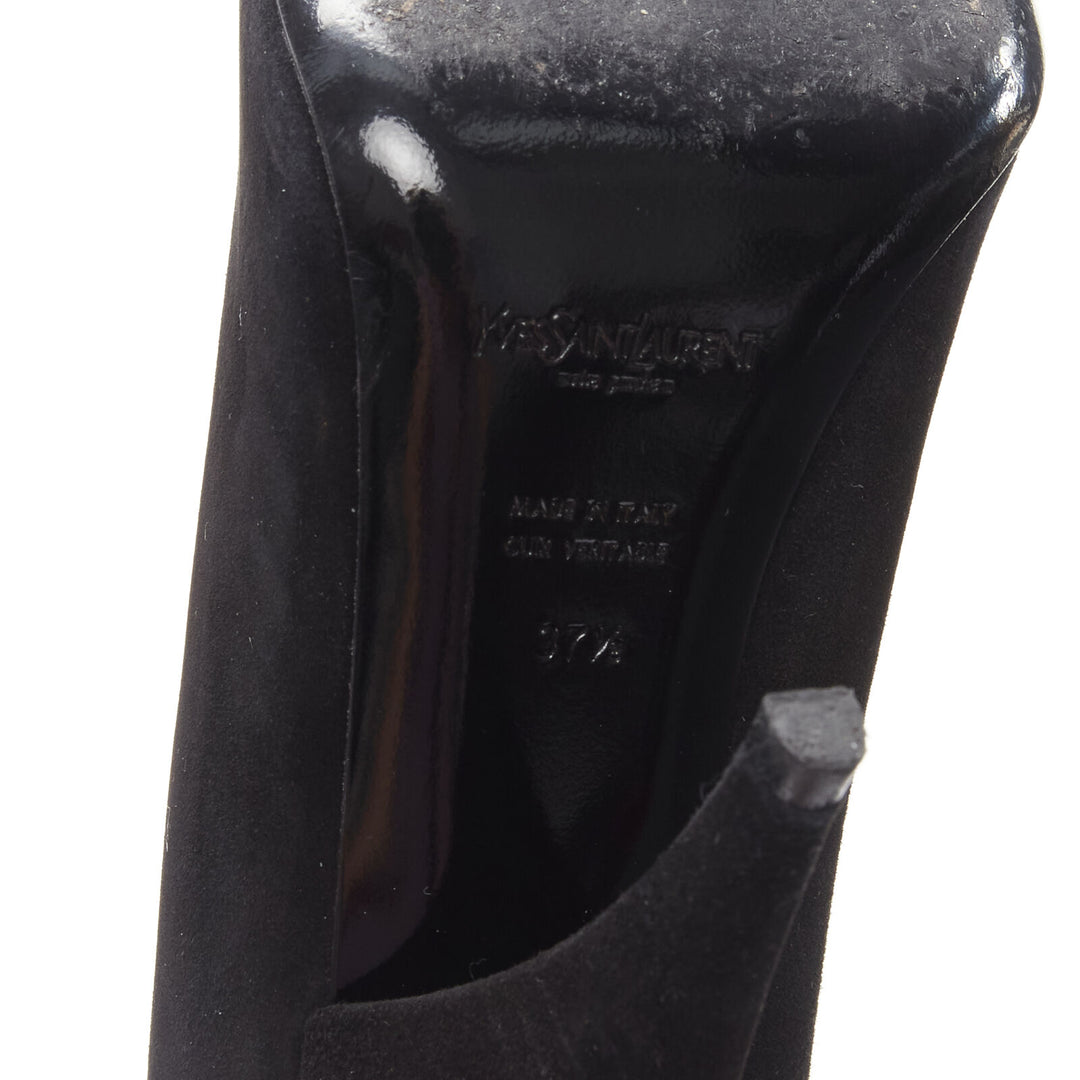 YVES SAINT LAURENT Charlie 105 black suede rhinestone jewel heel pump EU37.5