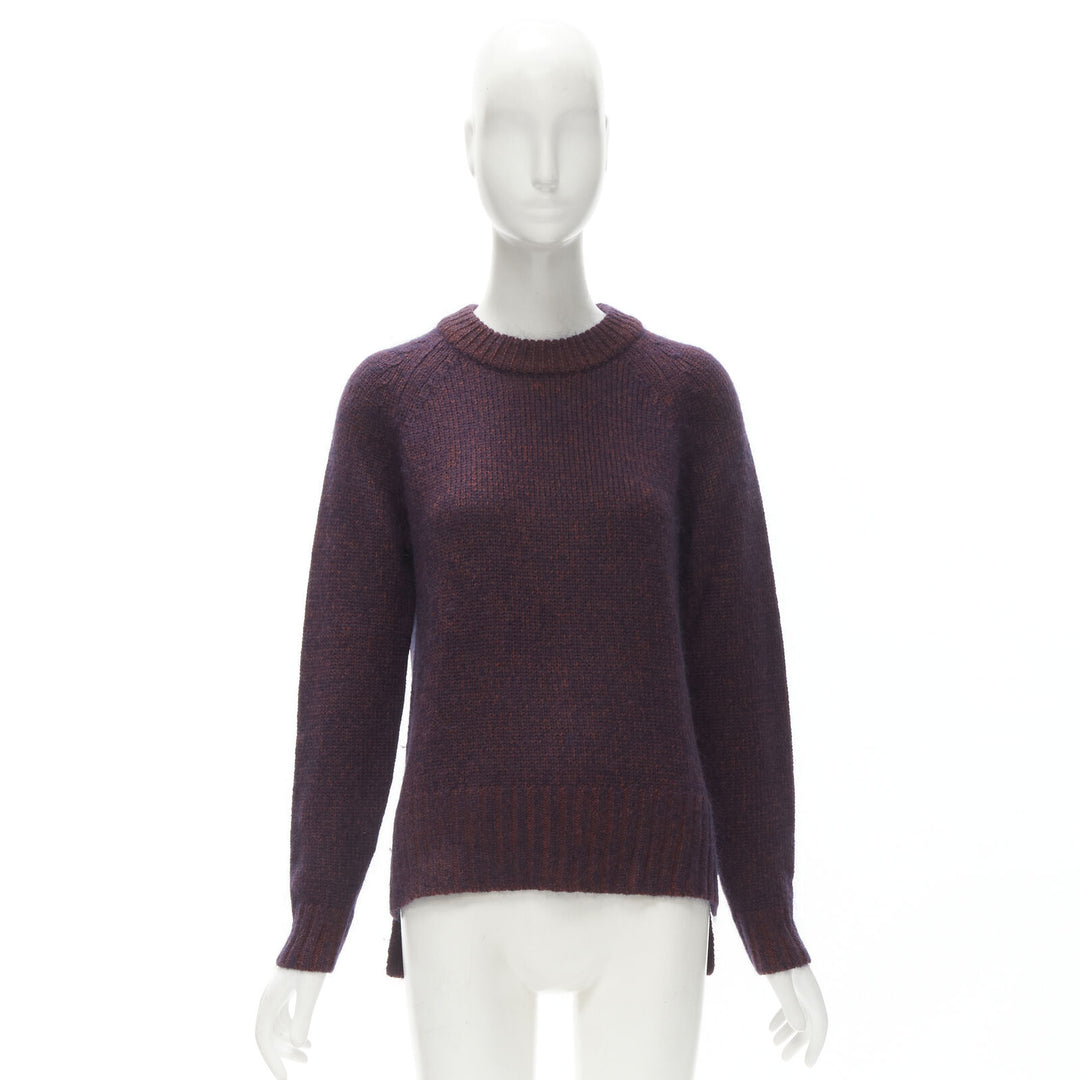 THEORY burgundy navy wool mohair knit step hem sweater S