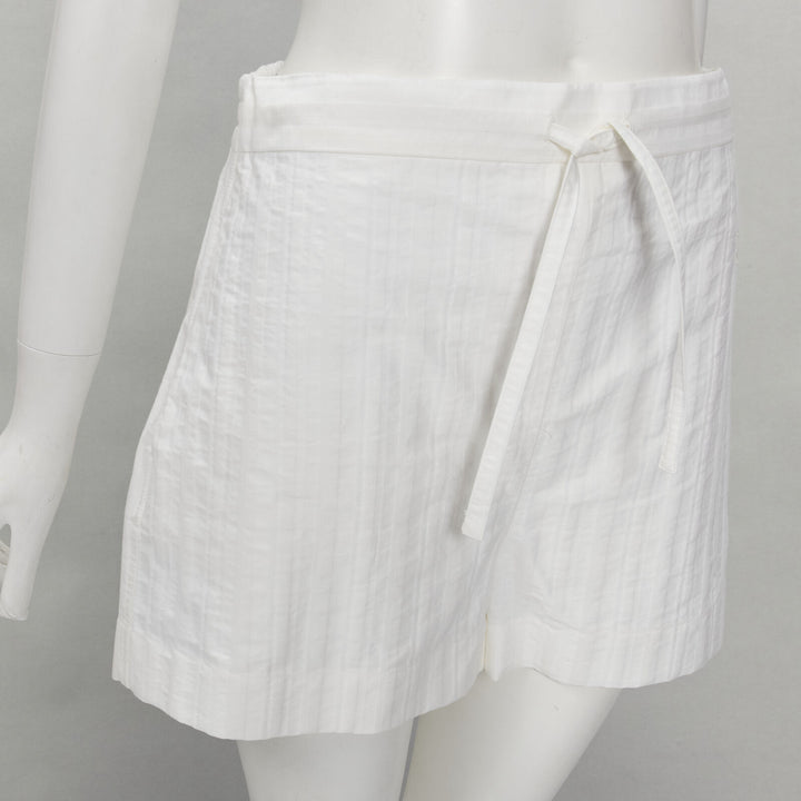 JIL SANDER + 100% cotton white striped high rise wide shorts FR34 XS