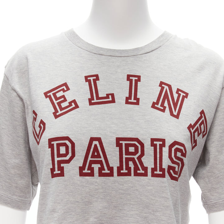 CELINE PARIS red logo grey cotton crew neck cropped tshirt XS