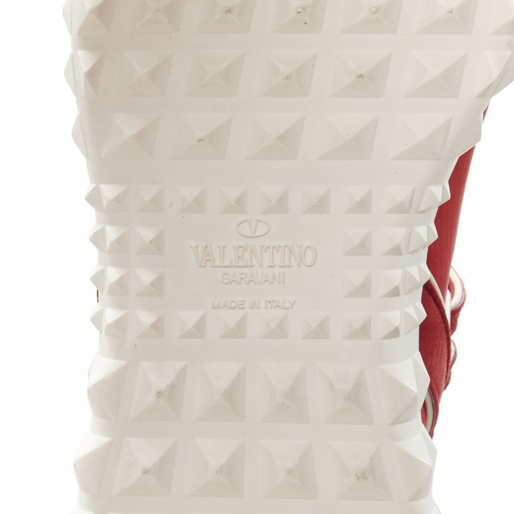 VALENTINO Free Rockstud Bodytech red sock knit white stud high top sneaker EU36