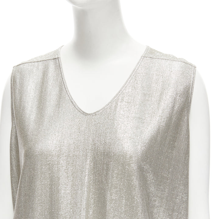 RICK OWENS LILIES silver metallic scoop neck boxy relaxed tank dress IT42 M