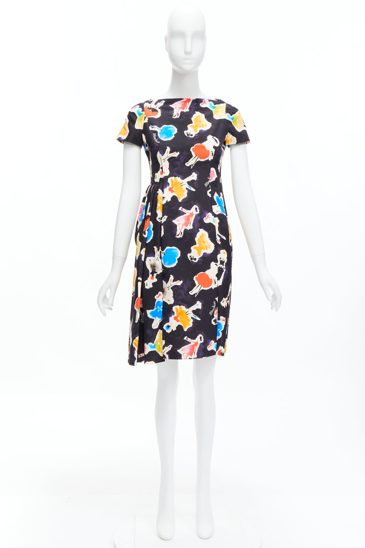 MOSCHINO Couture colorful watercolor print asymmetric cocktail dress IT38 XS