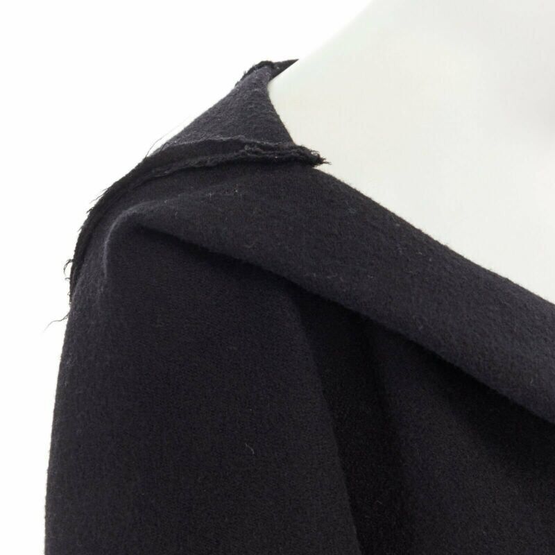 DONNA KARAN black wool blend frayed seam concealed button wide neckline jacket S
