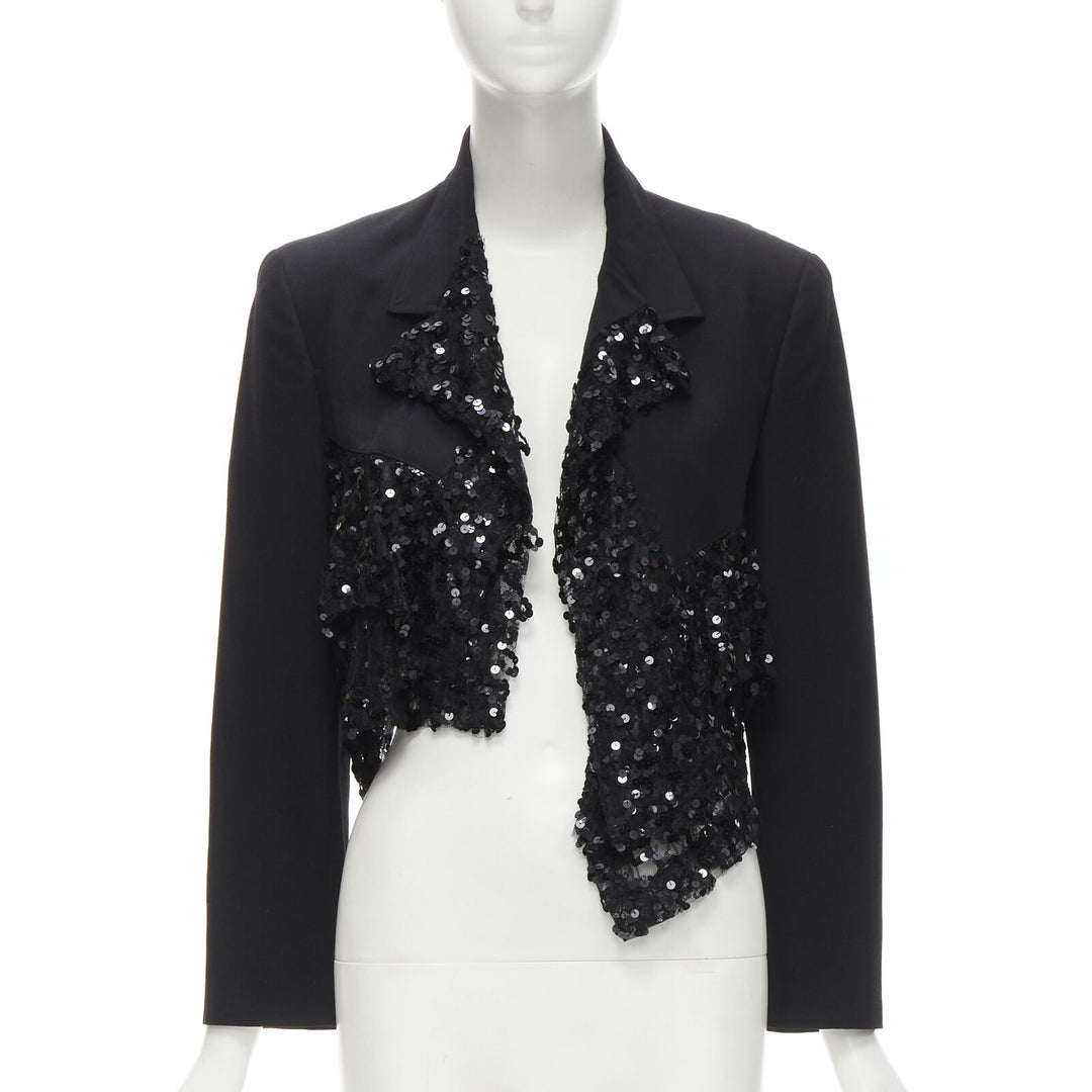 COMME DES GARCONS 1980's Vintage Runway black  sequins mesh cropped jacket S