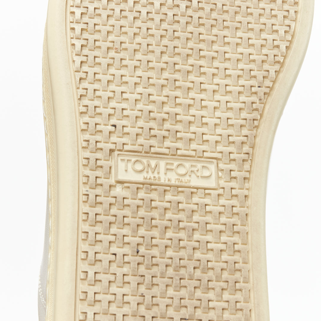 TOM FORD TF logo cream stiff leather minimal classic lace up sneakers EU36