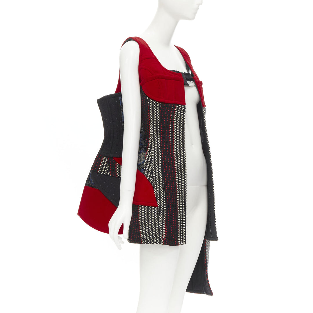 COME DES GARCONS 2001 Runway Vintage red velvet tweed deconstructed corset S