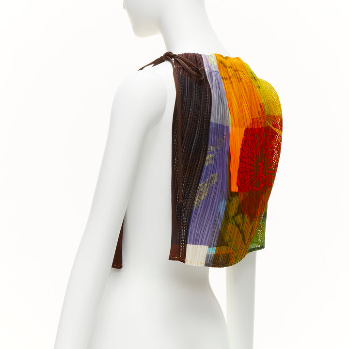 rare ISSEY MIYAKE PLEATS PLEASE multicolour print drawstring paperbag vest top