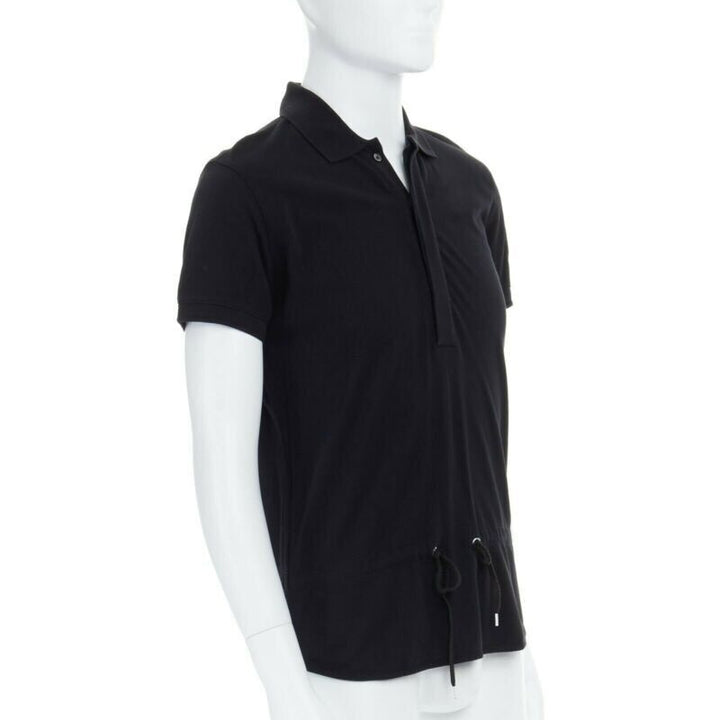 KRIS VAN ASSCHE black cotton drawstring waist short sleeve polo shirt M