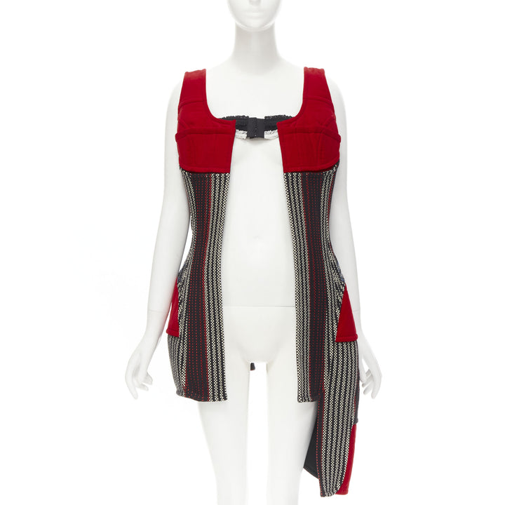COME DES GARCONS 2001 Runway Vintage red velvet tweed deconstructed corset S