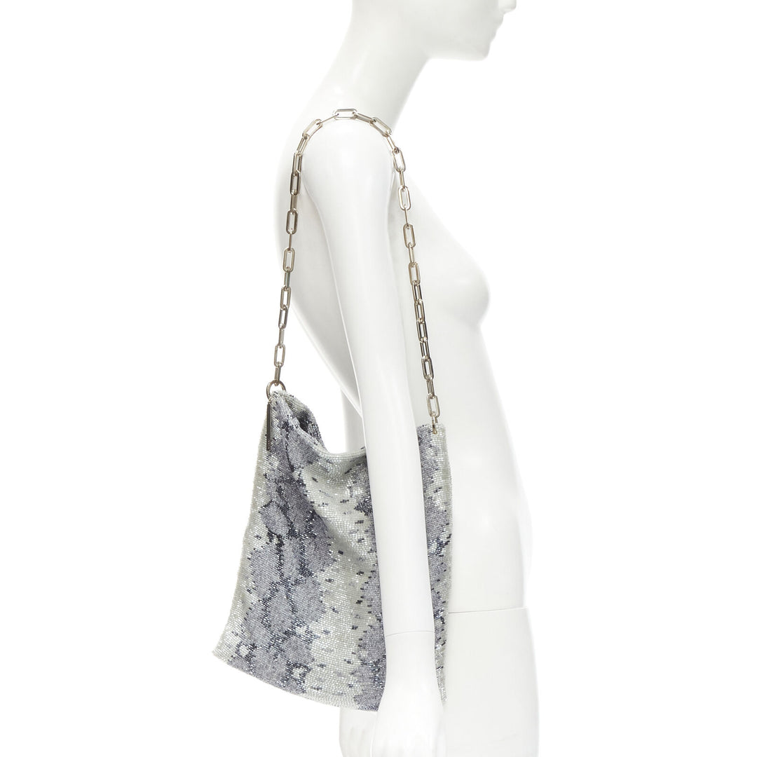 GUCCI TOM FORD Vintage blue grey scaled leather embellished silver chain bag