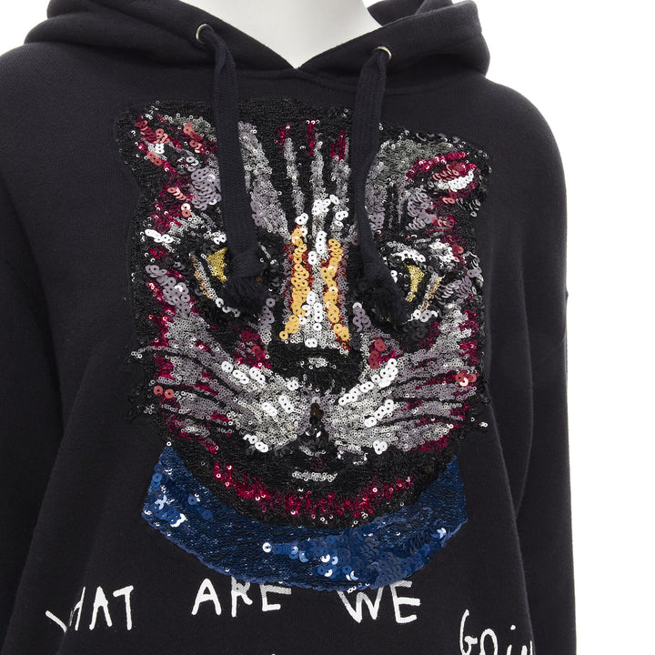 GUCCI Cat sequins Future print black cotton oversized hoodie S