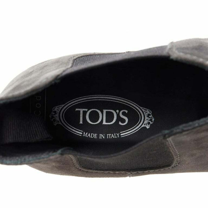 TOD'S No Code dark grey suede elastic gusset round toe flat ankle bootie EU37