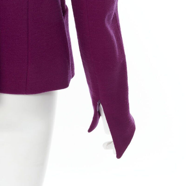 vintage KARL LAGERFELD purple wool graphic button paneled blazer skirt suit FR36