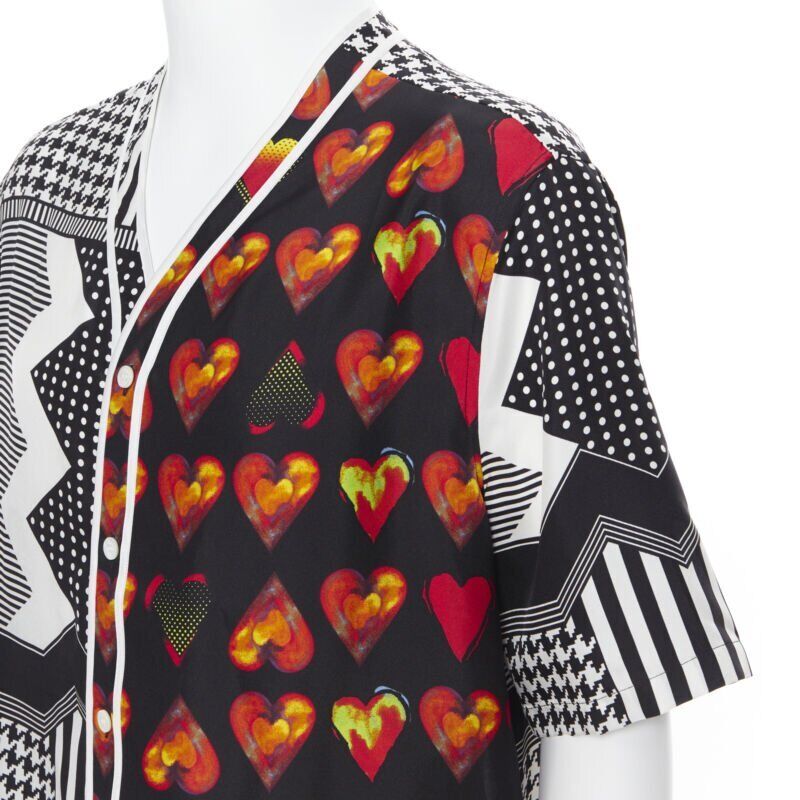 VERSACE 2019 100% silk Double Love Heart geometric baseball shirt EU39 M