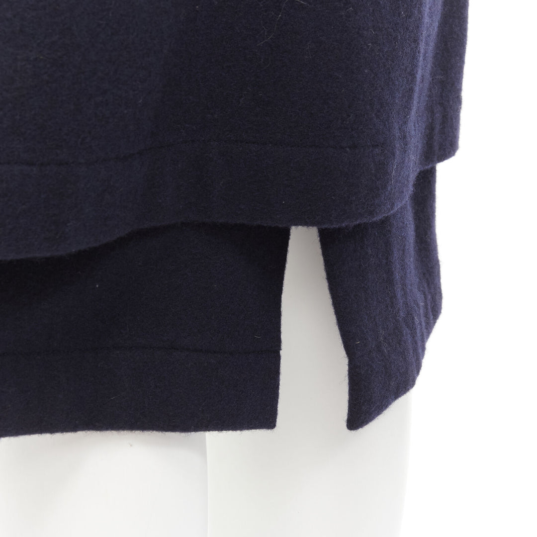 COMME DES GARCONS 1980s Vintage blue wool angular pocket layered hem skirt S