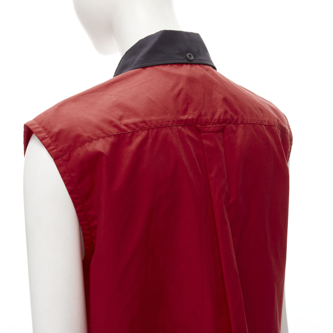 PRADA red contrast black collar boxy sleeveless vest shirt S
