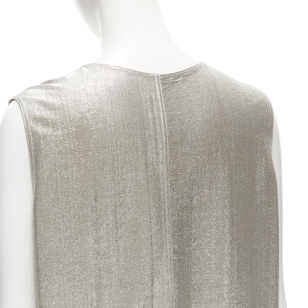 RICK OWENS LILIES silver metallic scoop neck boxy relaxed tank dress IT42 M