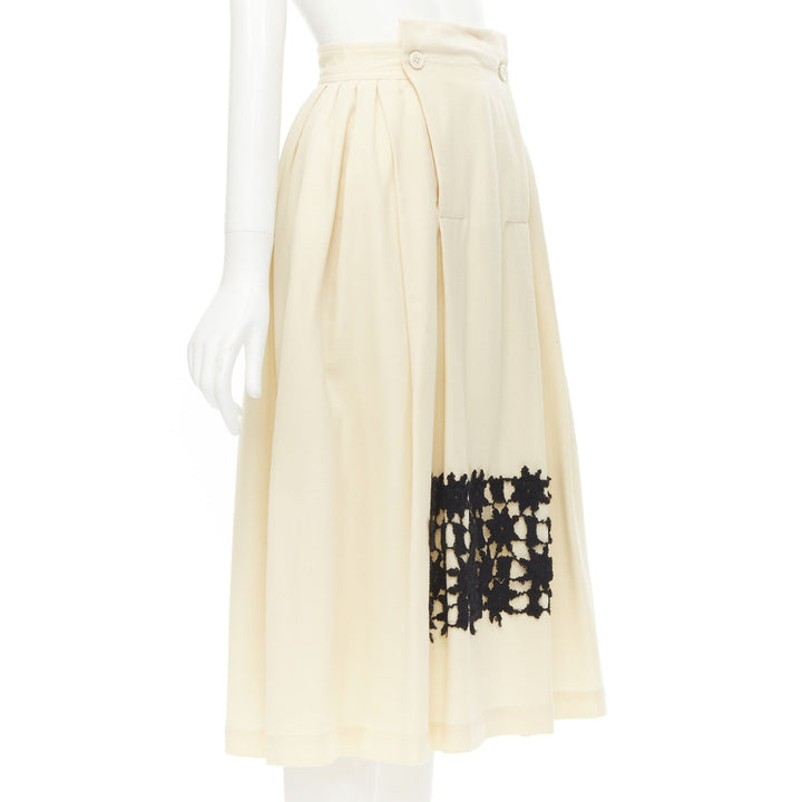 COMME DES GARCINS 1988 Runway Vintage cream black lattice lace flared skirt S