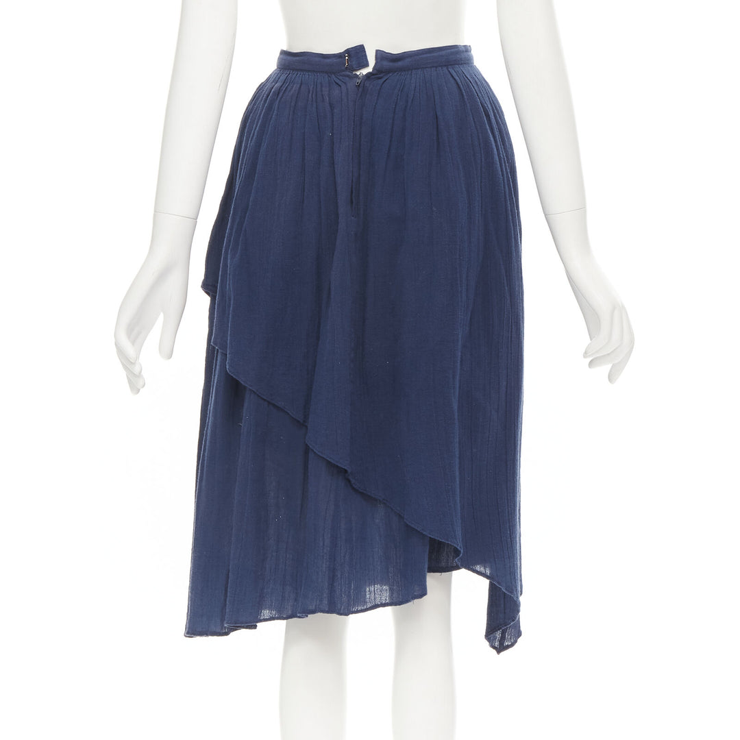 COMME DES GARCONS Vintage 1980's blue crinkled asymmetric waterfall draped skirt