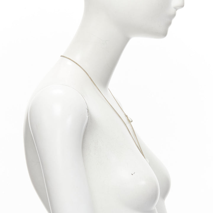 rare CHANEL B18 CC white heart drop pearl pendant necklace