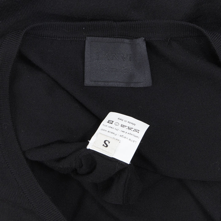 LANVIN ALBER ELBAZ 2008 fleece wool black signature grosgrain ribbon sweater S
