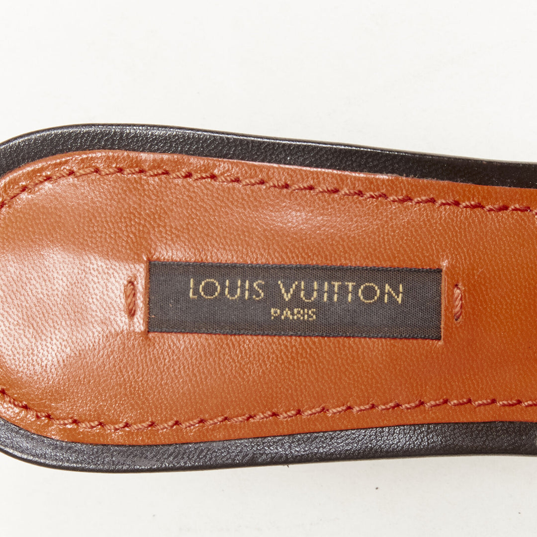 LOUIS VUITTON Y2K orange perforated LV monogram gold buckle heel sandal EU36.5