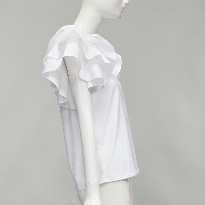 ALEXANDER MCQUEEN white cotton ruffle sleeve crew neck t-shirt IT38 XS