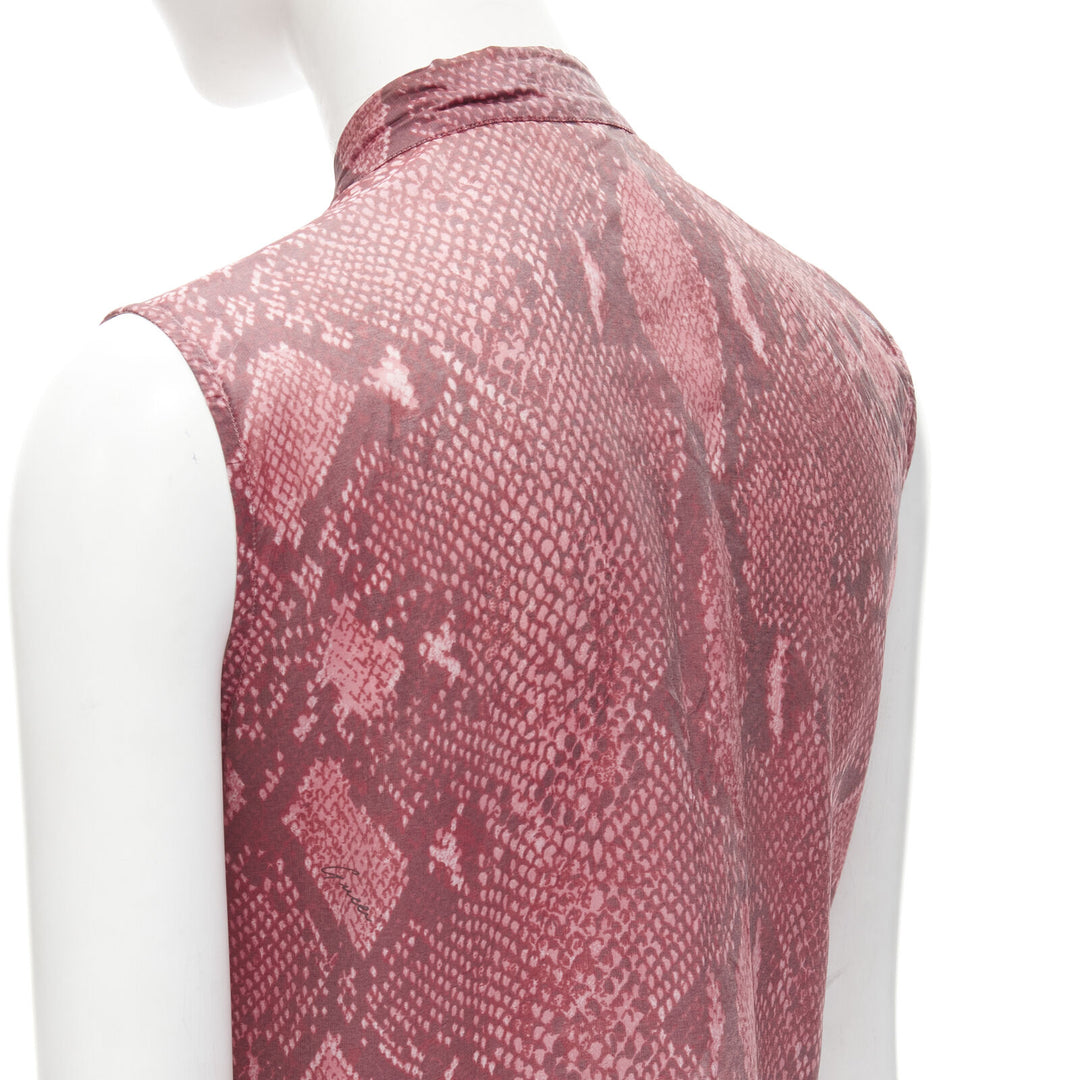 GUCCI TOM FORD Vintage 2000 pink scaled leather print bow collar blouse IT38 XS