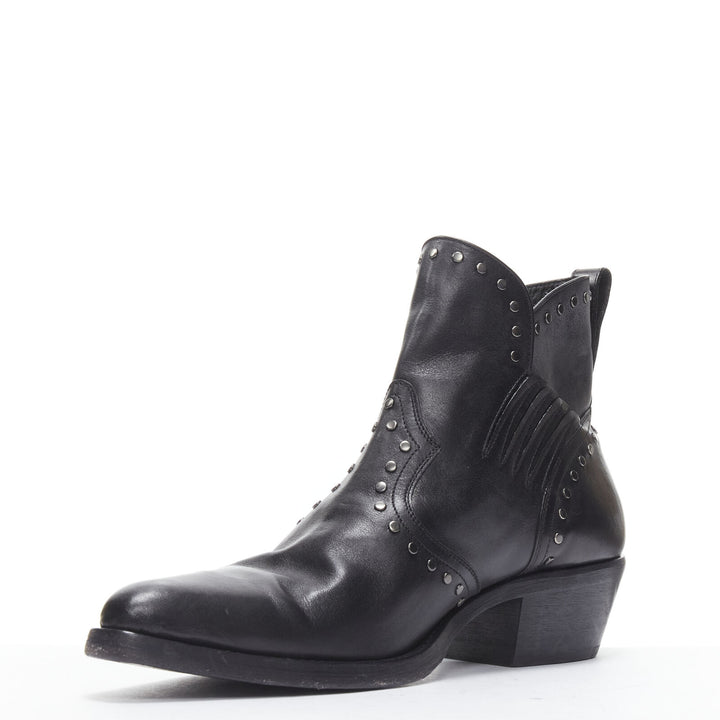 SAINT LAURENT Dakota 50 black leather studded western ankle boot EU42