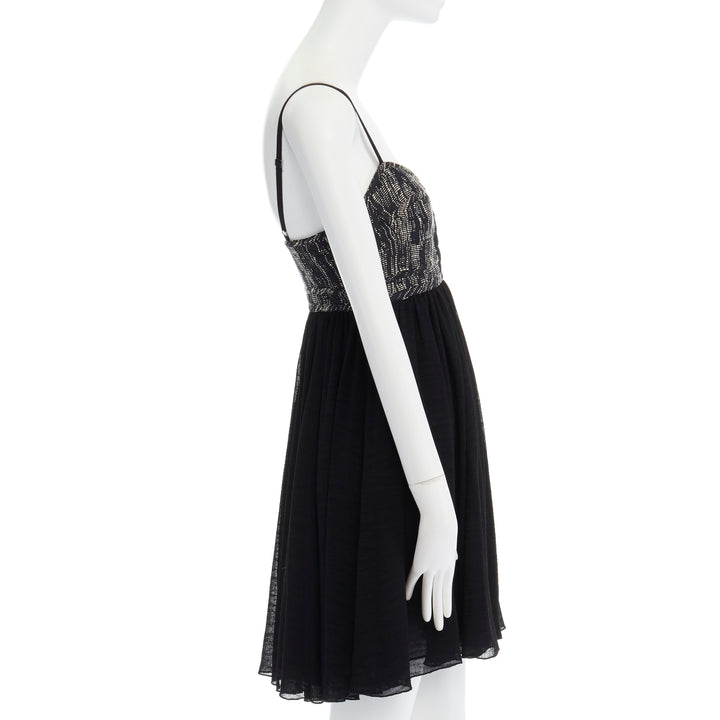 PROENZA SCHOULER grey tweed bust silk flounce skirt mini dress XS FR34 US2 UK6