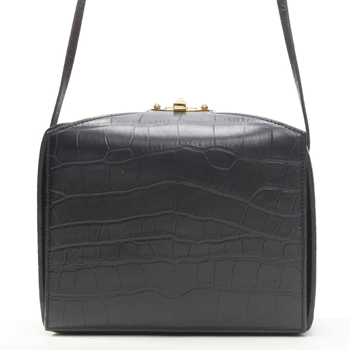 ALEXANDER MCQUEEN The Box black scaled leather gold turn lock crossbody bag