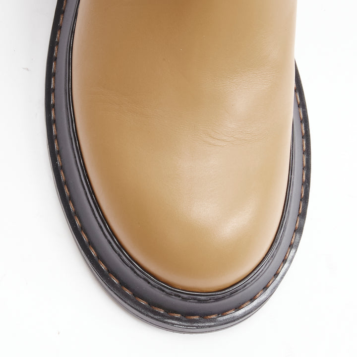 LOEWE Chelsea beige cowhide leather logo strap desert ankle boots EU37