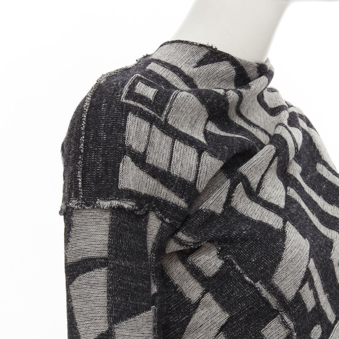 COMME DES GARCONS 1980's Vintage grey abstract wool intarsia wrap scarf cardigan