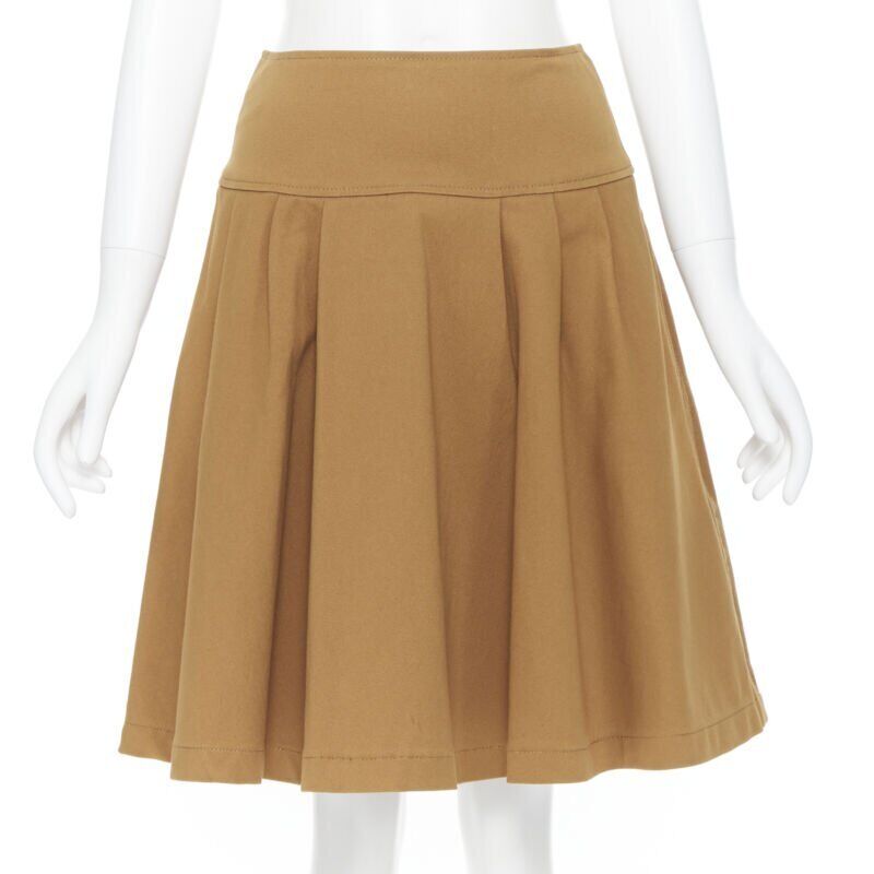 OSCAR DE LA RENTA tan brown nylon cotton flared knee length skirt US0 25"
