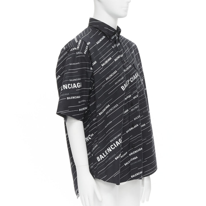 BALENCIAGA 2018 Demna black white logo print oversized short sleeve shirt EU38 S