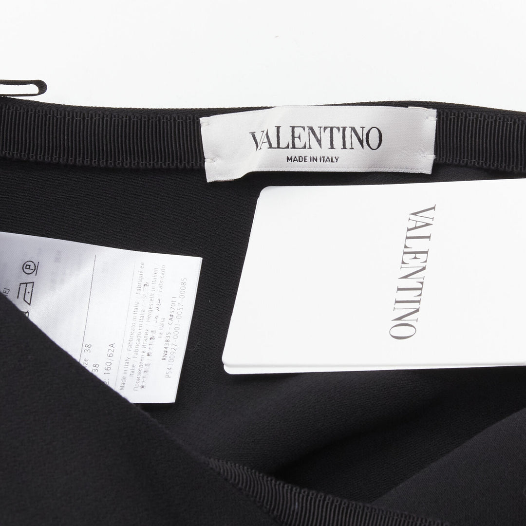 VALENTINO 100% virgin wool black V Logo patch pocket A-line skirt IT38 XS
