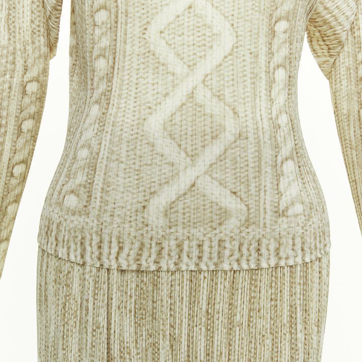 ISSEY MIYAKE PLEATS PLEASE tromp loil cable knit print plisse top skirt set